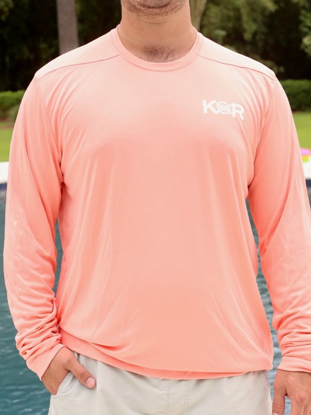 Men's Long-Sleeve Swim Shirt in Coral Pink
